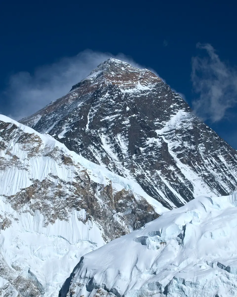 The summit of Mount Everest above the clouds