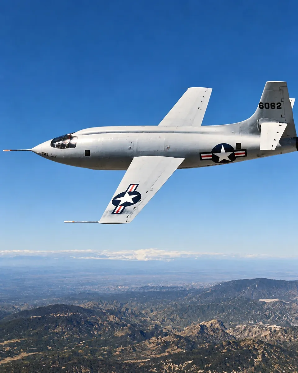 The Bell X-1 rocket plane in flight, 1947